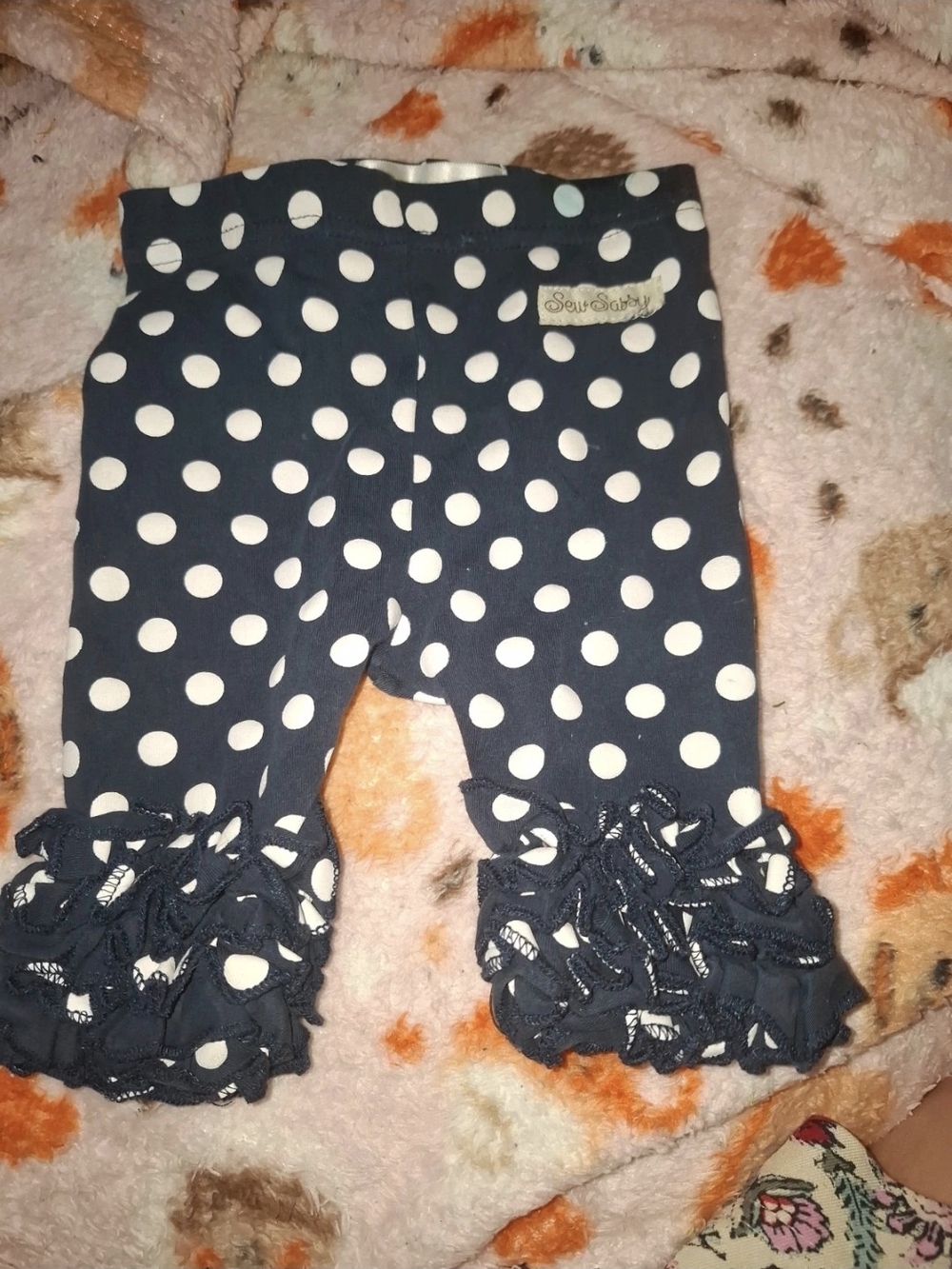 SewSassy Navy Polka Dot Ruffle Leggings for Kids